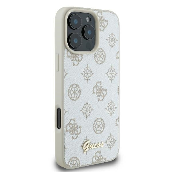 Custodia MagSafe per Apple iPhone 16 Pro, Guess, Peony Script, Bianca