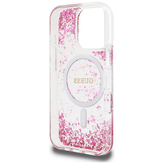 Custodia MagSafe per Apple iPhone 16 Pro, Guess, Resin Bottom Glitter, Rosa