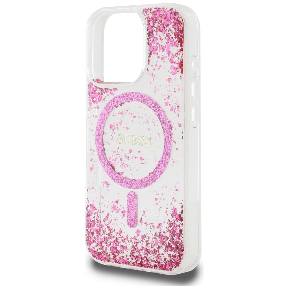 Custodia MagSafe per Apple iPhone 16 Pro, Guess, Resin Bottom Glitter, Rosa
