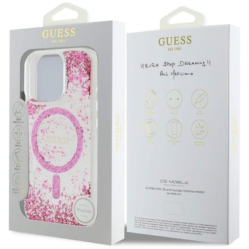 Custodia MagSafe per Apple iPhone 16 Pro, Guess, Resin Bottom Glitter, Rosa
