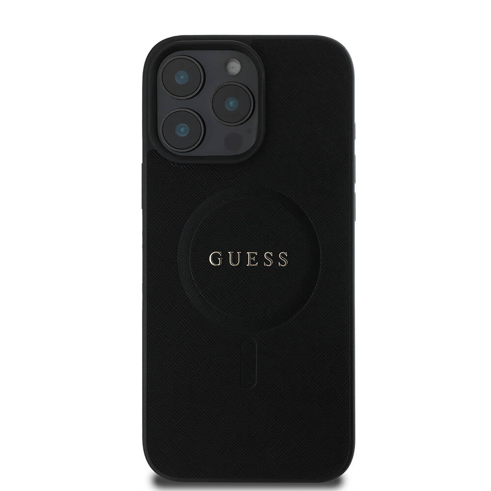 Custodia MagSafe per Apple iPhone 16 Pro, Guess, Saffiano Classic Logo, Nera