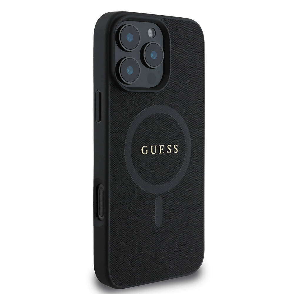 Custodia MagSafe per Apple iPhone 16 Pro, Guess, Saffiano Classic Logo, Nera