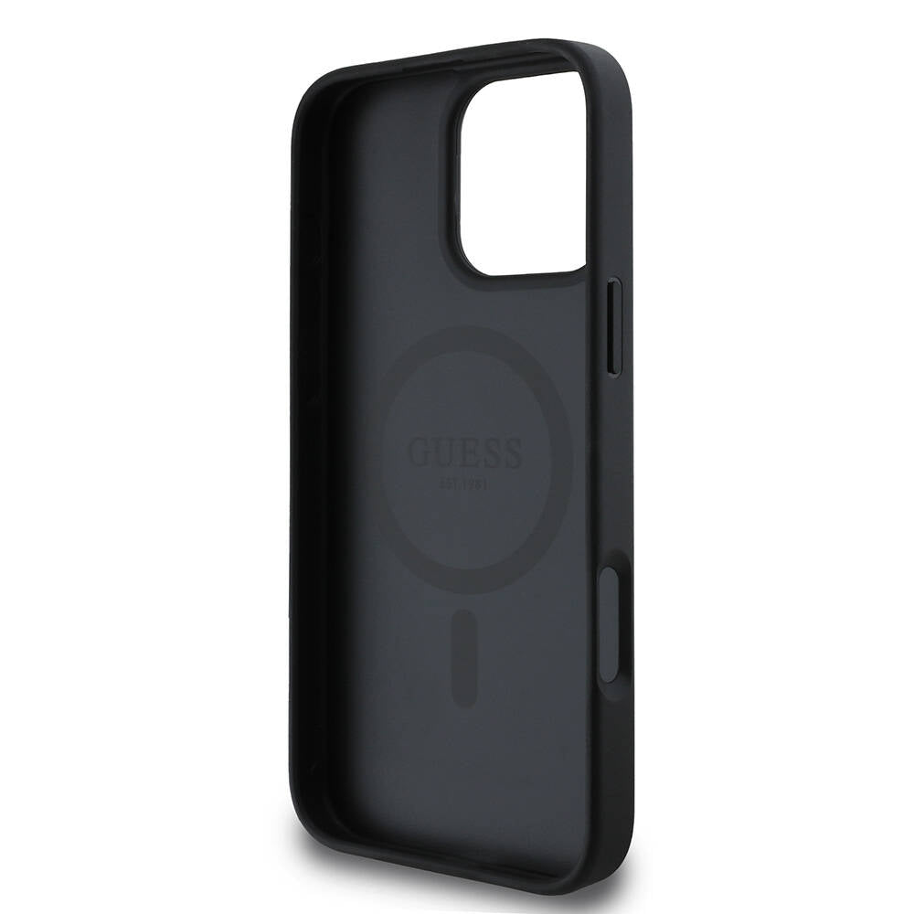 Custodia MagSafe per Apple iPhone 16 Pro, Guess, Saffiano Classic Logo, Nera
