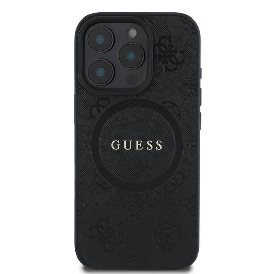 Custodia MagSafe per Apple iPhone 16 Pro, Guess, Saffiano Peony Classic Logo, Nera