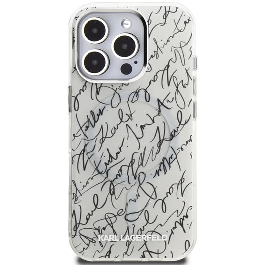 Custodia MagSafe per Apple iPhone 16 Pro, Karl Lagerfeld, IML Karl Script Pattern, Bianca