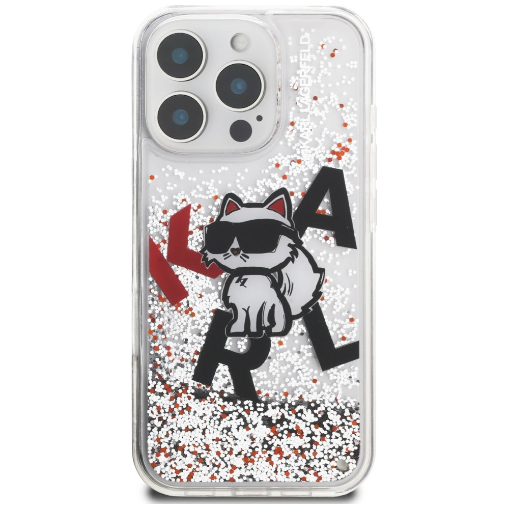 Custodia MagSafe per Apple iPhone 16 Pro, Karl Lagerfeld, Liquid Glitter Choupette Logo, Trasparente