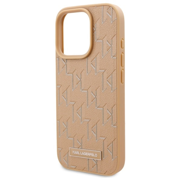 Custodia MagSafe per Apple iPhone 16 Pro, Karl Lagerfeld, Monogram Metal Logo, Beige