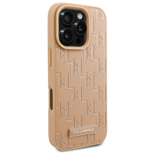 Custodia MagSafe per Apple iPhone 16 Pro, Karl Lagerfeld, Monogram Metal Logo, Beige