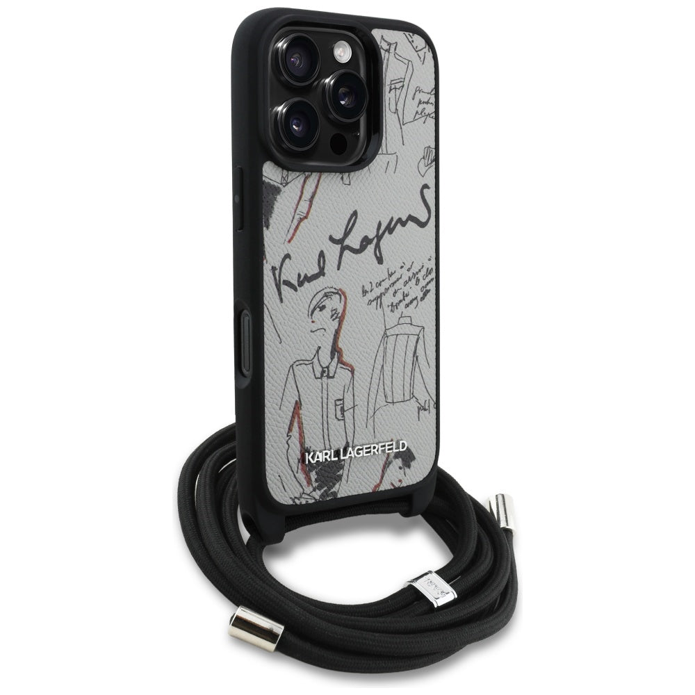 Custodia MagSafe per Apple iPhone 16 Pro, Karl Lagerfeld, Saffiano Crossbody, Grigio