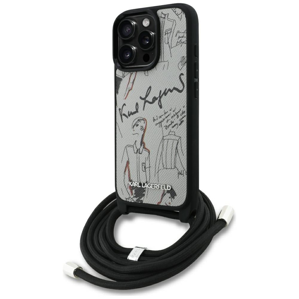 Custodia MagSafe per Apple iPhone 16 Pro, Karl Lagerfeld, Saffiano Crossbody, Grigio