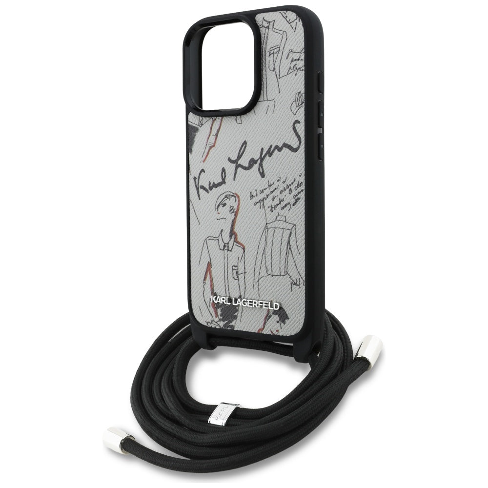 Custodia MagSafe per Apple iPhone 16 Pro, Karl Lagerfeld, Saffiano Crossbody, Grigio