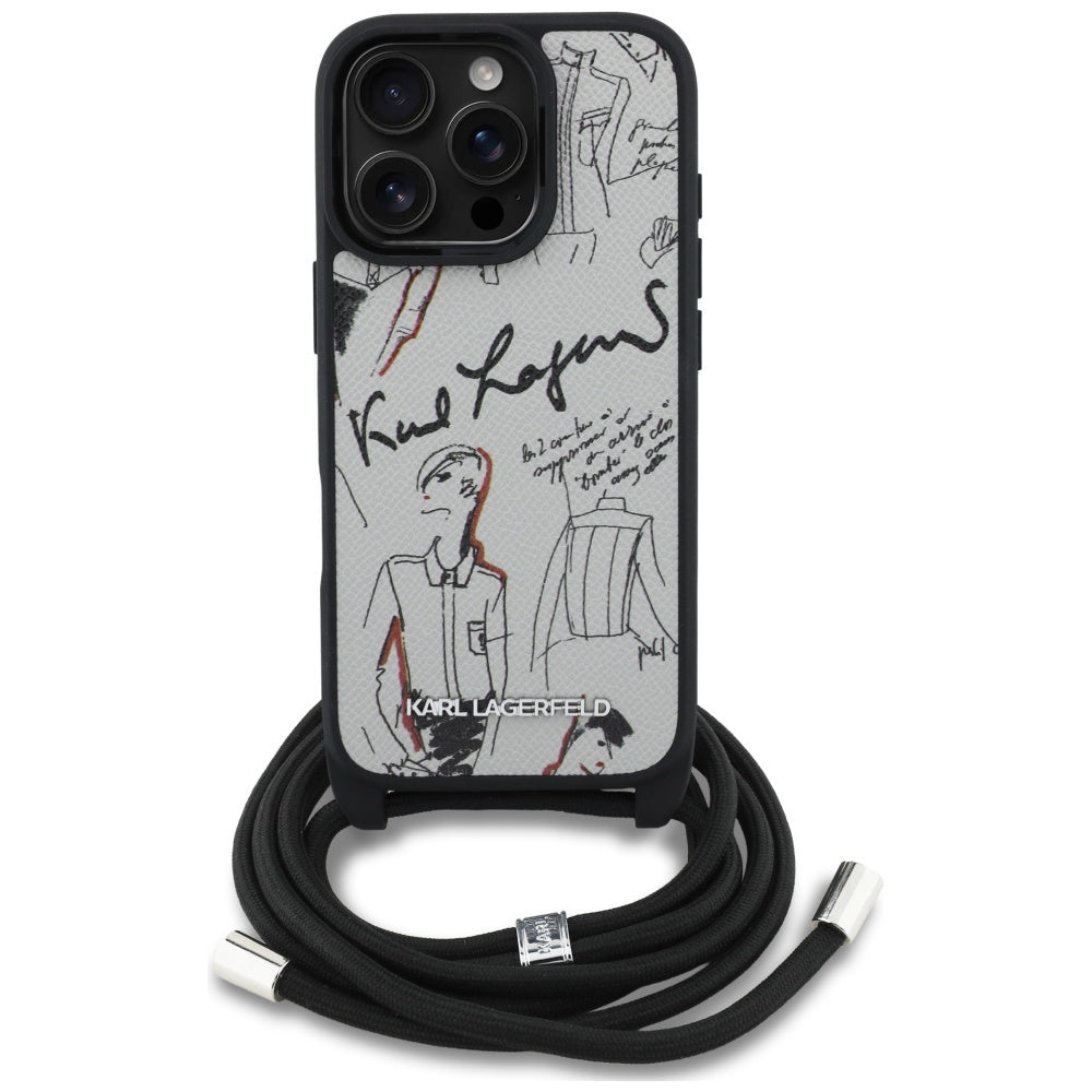 Custodia MagSafe per Apple iPhone 16 Pro, Karl Lagerfeld, Saffiano Crossbody, Grigio