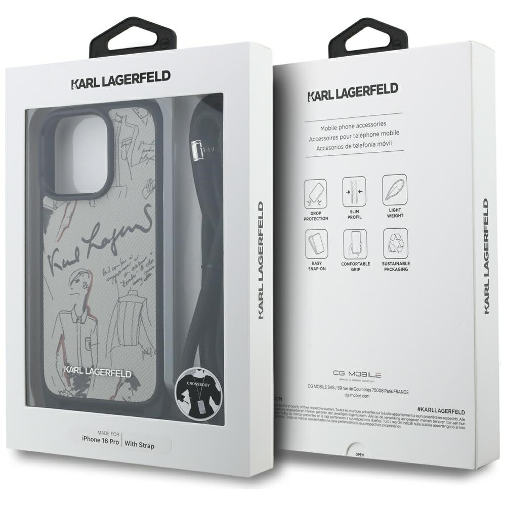 Custodia MagSafe per Apple iPhone 16 Pro, Karl Lagerfeld, Saffiano Crossbody, Grigio