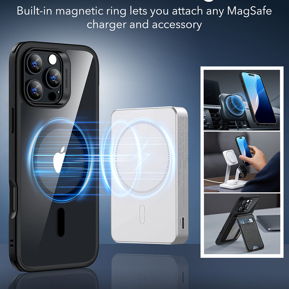 Custodia MagSafe per Apple iPhone 16 Pro Max, ESR, Classic Hybrid, Nera Trasparente