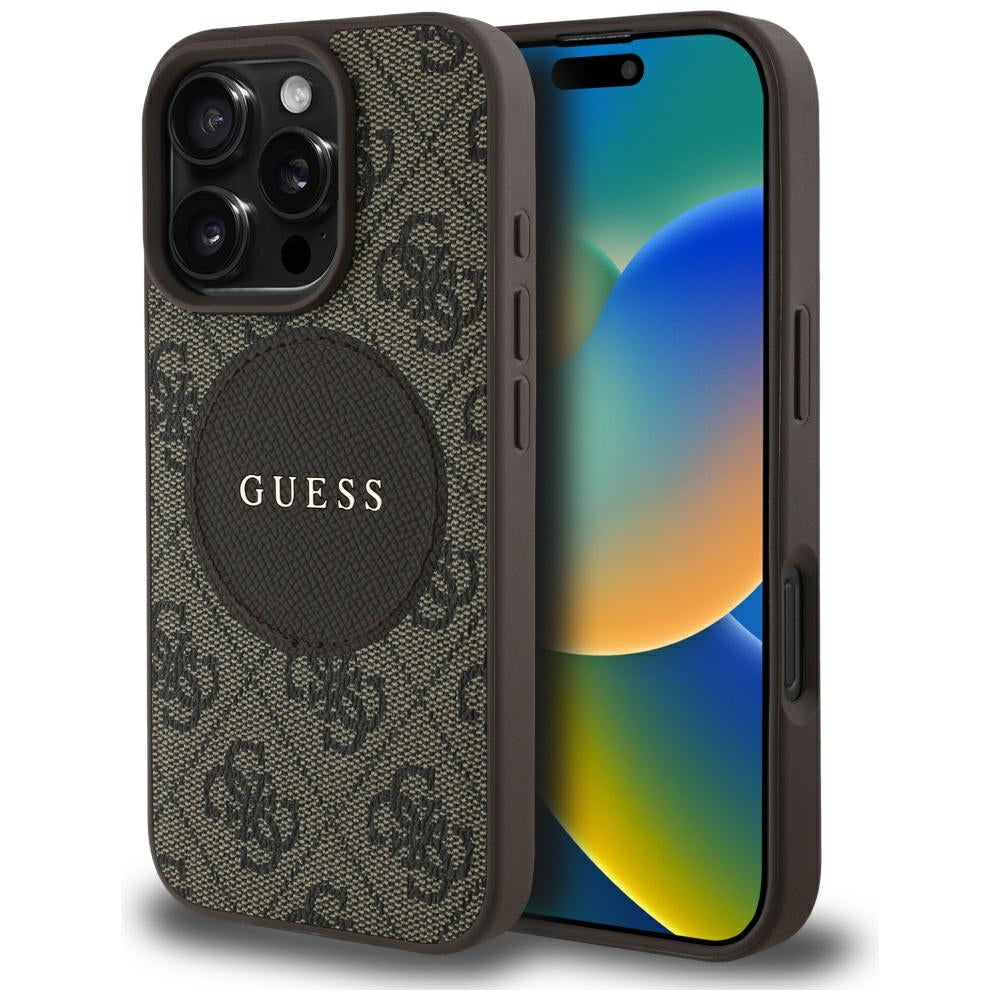 Custodia MagSafe per Apple iPhone 16 Pro Max, Guess, 4G Circle Classic Logo, Marrone