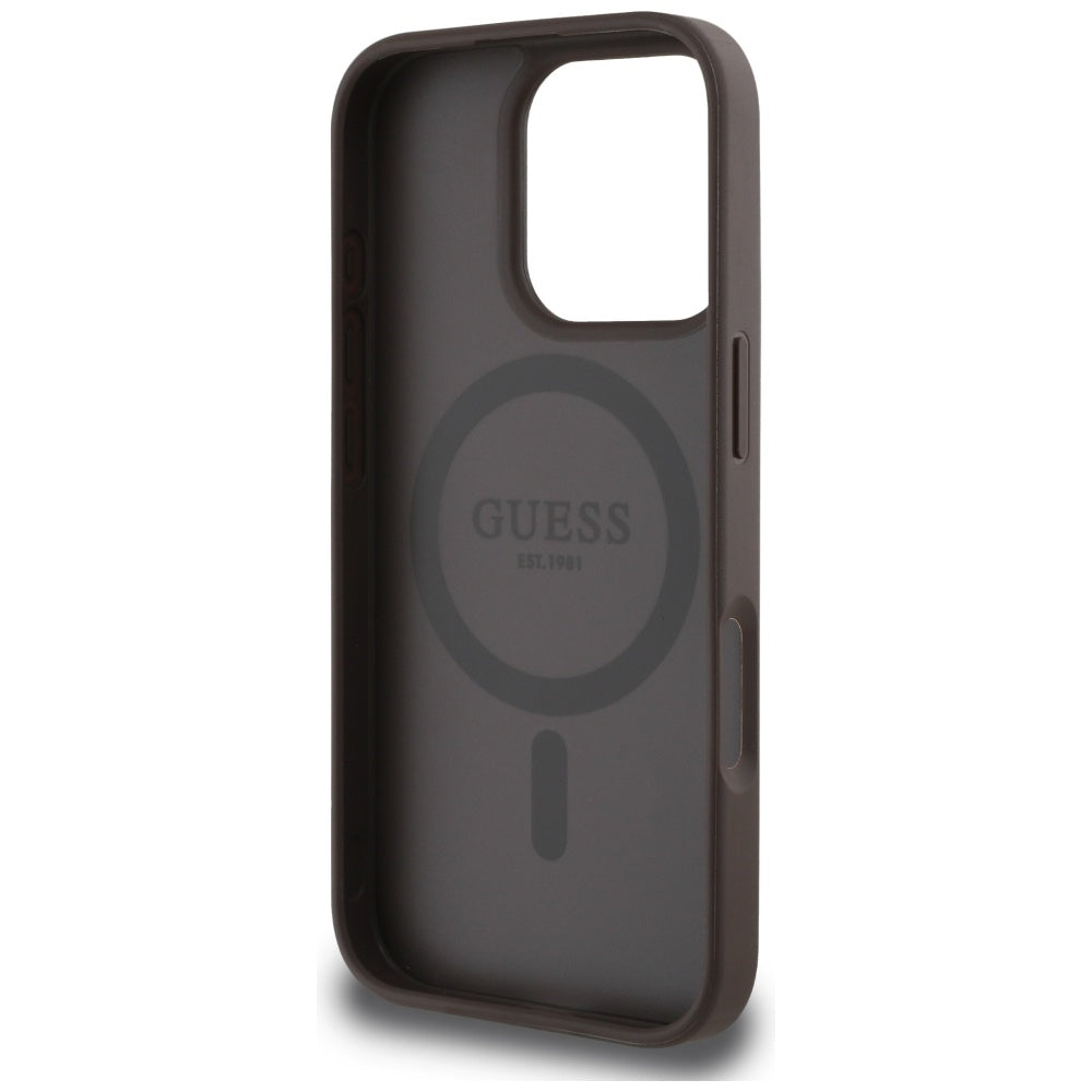 Custodia MagSafe per Apple iPhone 16 Pro Max, Guess, 4G Circle Classic Logo, Marrone