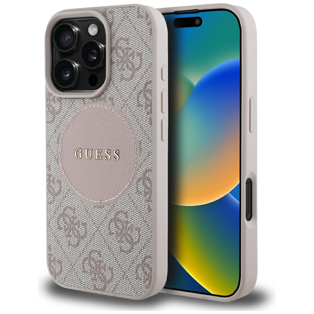 Custodia MagSafe per Apple iPhone 16 Pro Max, Guess, 4G Circle Classic Logo, Rosa