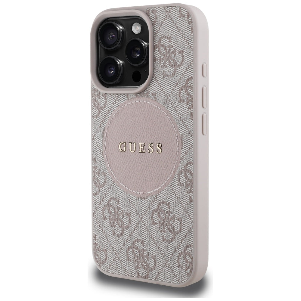 Custodia MagSafe per Apple iPhone 16 Pro Max, Guess, 4G Circle Classic Logo, Rosa