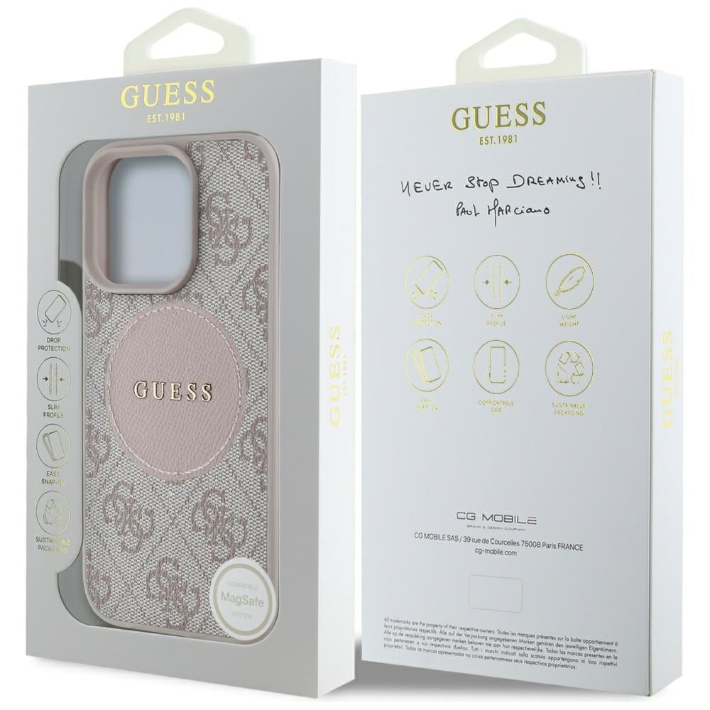 Custodia MagSafe per Apple iPhone 16 Pro Max, Guess, 4G Circle Classic Logo, Rosa