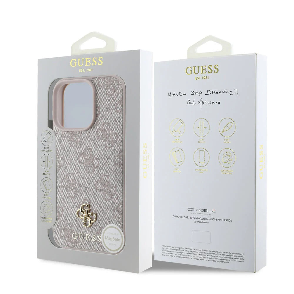 Custodia MagSafe per Apple iPhone 16 Pro Max, Guess, 4G Classic, Rosa