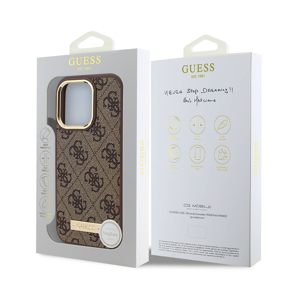 Custodia MagSafe per Apple iPhone 16 Pro Max, Guess, 4G Logo Plate, Blu