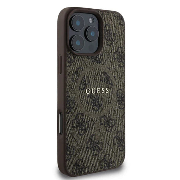 Custodia MagSafe per Apple iPhone 16 Pro Max, Guess, 4G Ring Classic Logo, Marrone