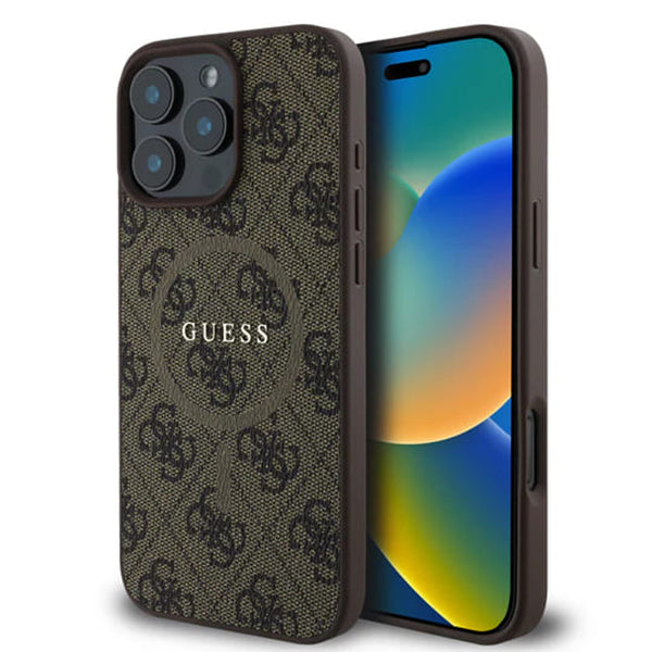 Custodia MagSafe per Apple iPhone 16 Pro Max, Guess, 4G Ring Classic Logo, Marrone