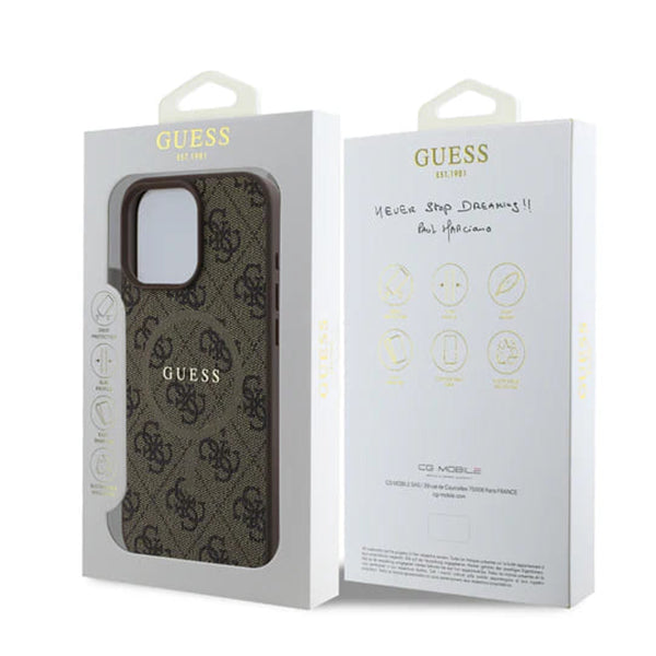 Custodia MagSafe per Apple iPhone 16 Pro Max, Guess, 4G Ring Classic Logo, Marrone