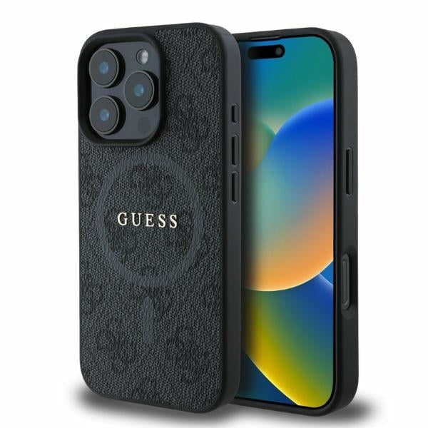 Custodia MagSafe per Apple iPhone 16 Pro Max, Guess, 4G Ring Classic Logo, Nera