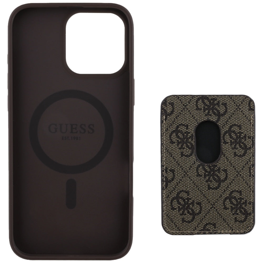MagSafe Case for Apple iPhone 16 Pro Max, Guess, Cardslot 4G Stripes, Brown
