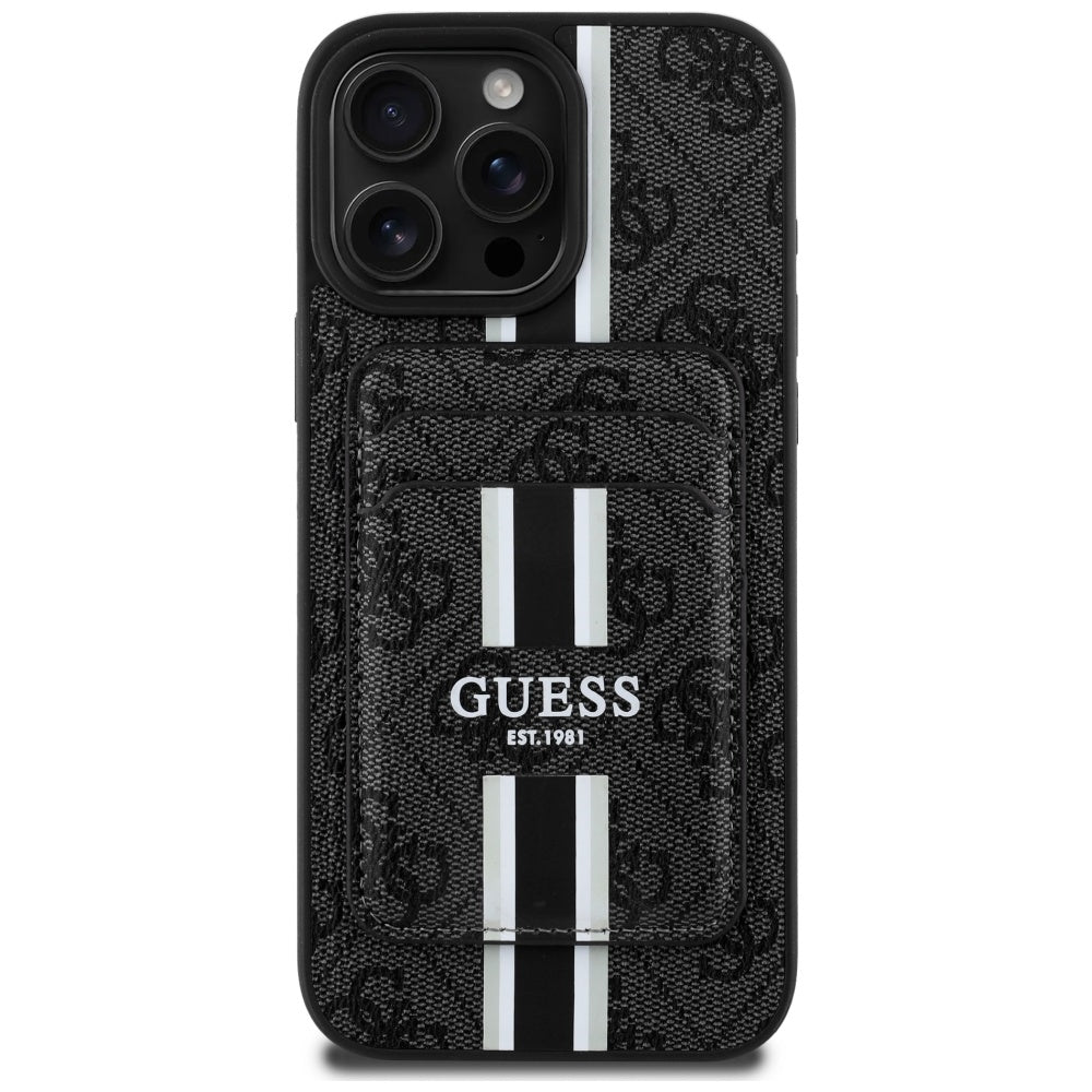 MagSafe Case for Apple iPhone 16 Pro Max, Guess, Cardslot 4G Stripes, Black