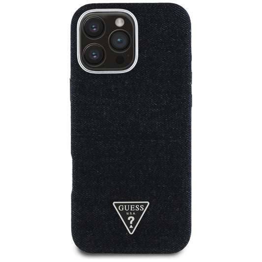 Custodia MagSafe per Apple iPhone 16 Pro Max, Guess, Denim Triangle Logo, Nera