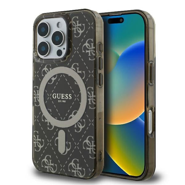 Custodia MagSafe per Apple iPhone 16 Pro Max, Guess, IML 4G Background, Marrone