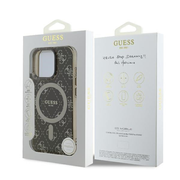Custodia MagSafe per Apple iPhone 16 Pro Max, Guess, IML 4G Background, Marrone