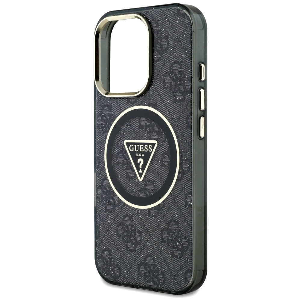 Custodia MagSafe per Apple iPhone 16 Pro Max, Guess, IML Glitter 4G Circle Triangle, Nera
