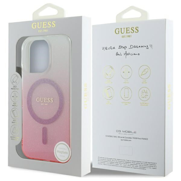 MagSafe Case for Apple iPhone 16 Pro Max, Guess, IML Glitter Gradient, Pink