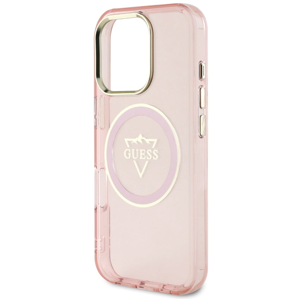 Custodia MagSafe per Apple iPhone 16 Pro Max, Guess, IML Metal Mountain Logo, Rosa