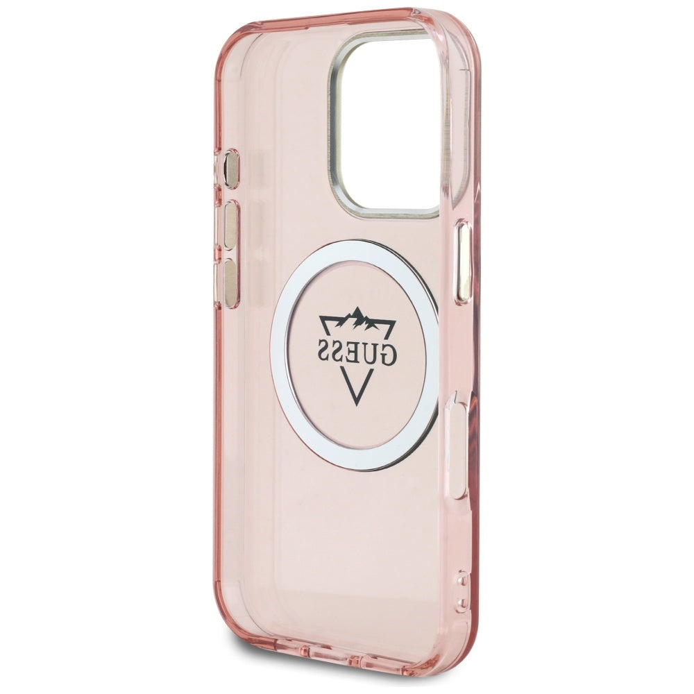 Custodia MagSafe per Apple iPhone 16 Pro Max, Guess, IML Metal Mountain Logo, Rosa