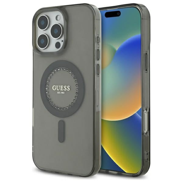 Custodia MagSafe per Apple iPhone 16 Pro Max, Guess, IML Rhinestone, Nera