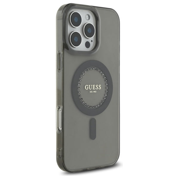 Custodia MagSafe per Apple iPhone 16 Pro Max, Guess, IML Rhinestone, Nera