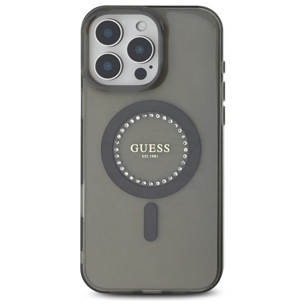 Custodia MagSafe per Apple iPhone 16 Pro Max, Guess, IML Rhinestone, Nera