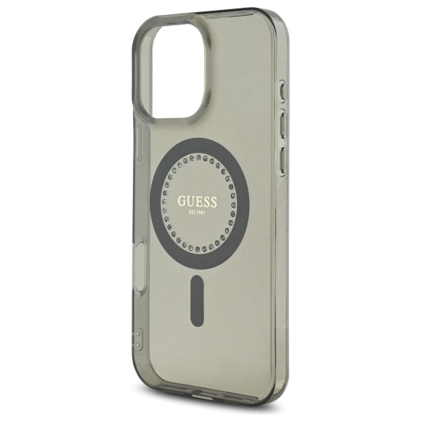 Custodia MagSafe per Apple iPhone 16 Pro Max, Guess, IML Rhinestone, Nera