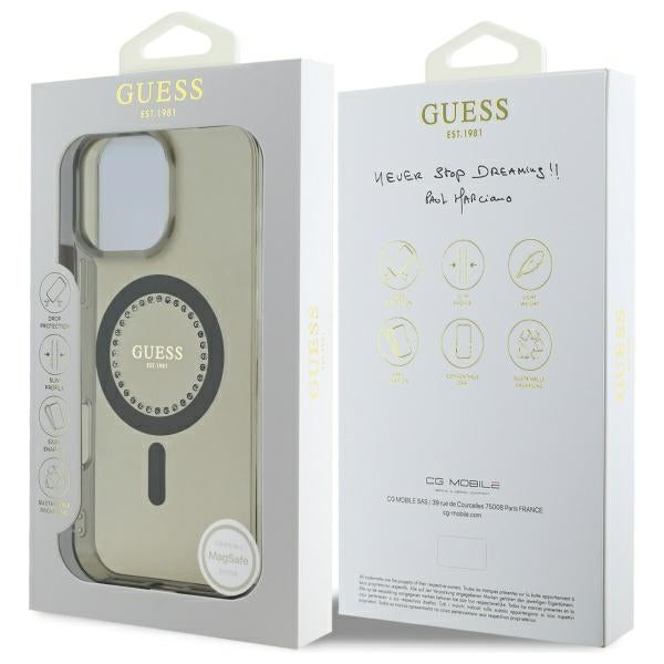 Custodia MagSafe per Apple iPhone 16 Pro Max, Guess, IML Rhinestone, Nera