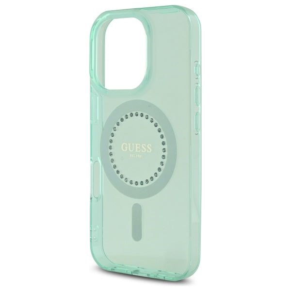 Custodia MagSafe per Apple iPhone 16 Pro Max, Guess, IML Rhinestone, Verde