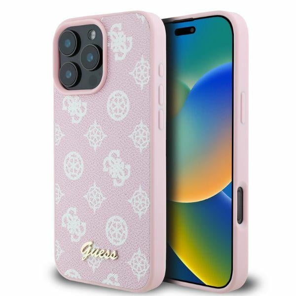 Custodia MagSafe per Apple iPhone 16 Pro Max, Guess, Peony Script, Rosa