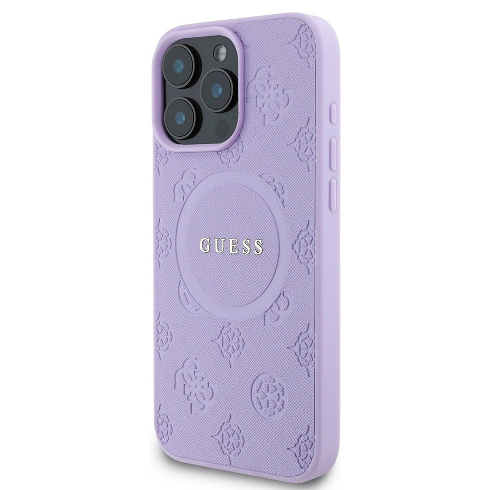 Custodia MagSafe per Apple iPhone 16 Pro Max, Guess, Saffiano Peony Classic Logo, Viola