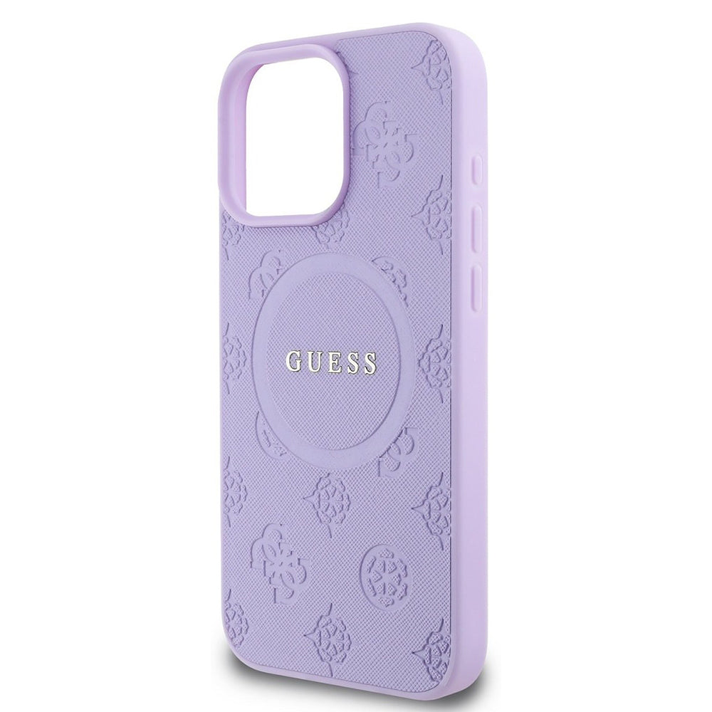 Custodia MagSafe per Apple iPhone 16 Pro Max, Guess, Saffiano Peony Classic Logo, Viola