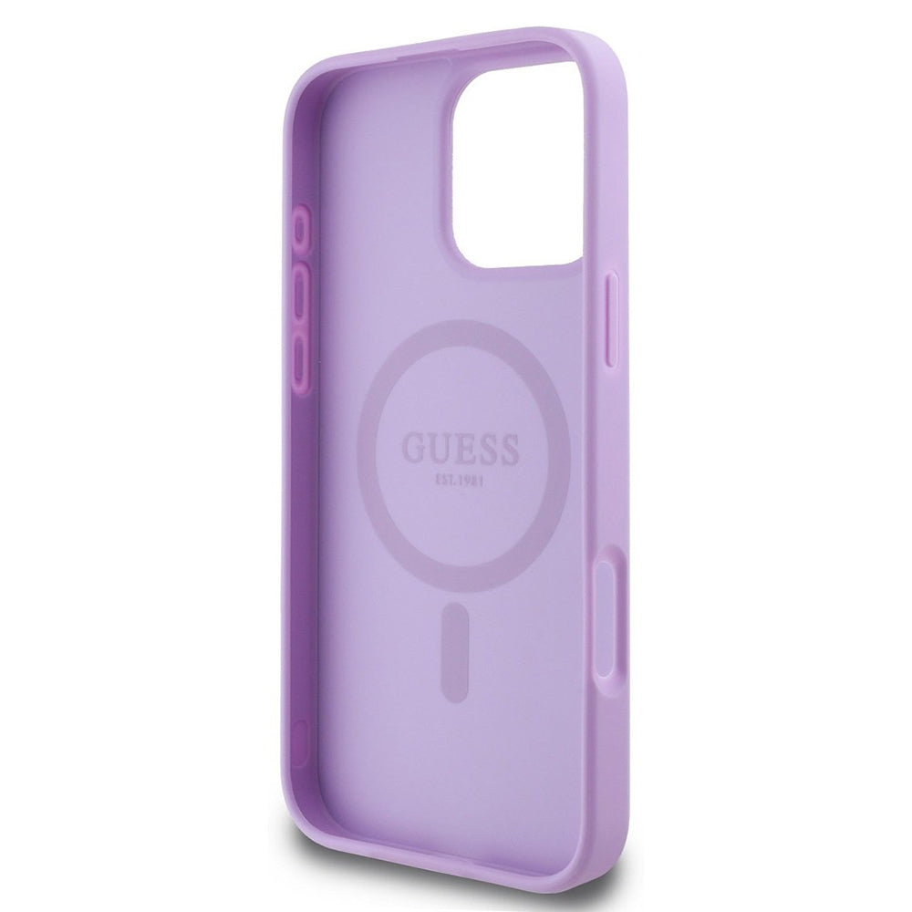 Custodia MagSafe per Apple iPhone 16 Pro Max, Guess, Saffiano Peony Classic Logo, Viola