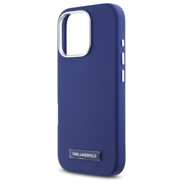 Custodia MagSafe per Apple iPhone 16 Pro Max, Karl Lagerfeld, FW Metal Plate, Blu