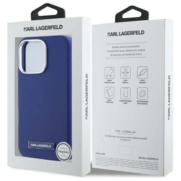 Custodia MagSafe per Apple iPhone 16 Pro Max, Karl Lagerfeld, FW Metal Plate, Blu